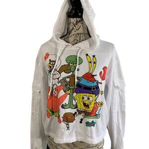 Nickelodeon SpongeBob SquarePants Women's Medium Hoodie Cropped Drawstring White
